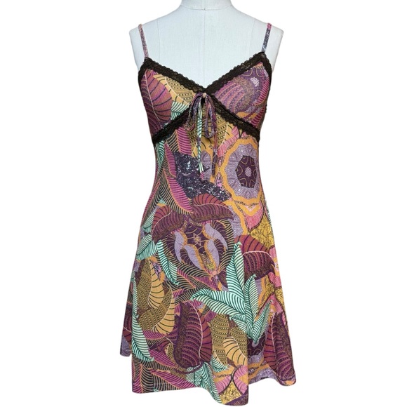 The Unbranded Brand Dresses & Skirts - Babydoll Cami Dress Mini Brown Lace Size S Whimsical Boho Fairy Retro Beachy